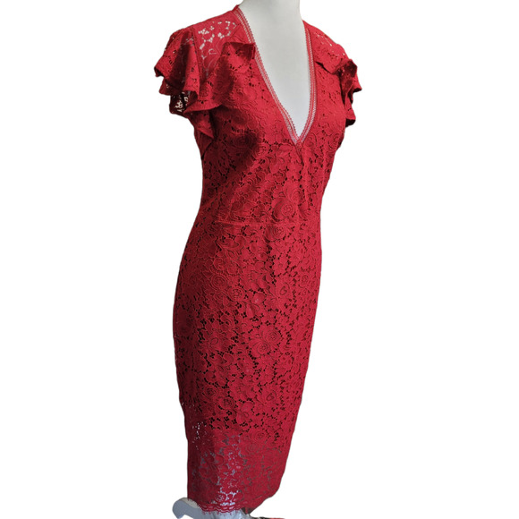EXPRESS Red Lace Party Dress with Flutter Sleeves Sz. 4 - Picture 6 of 9